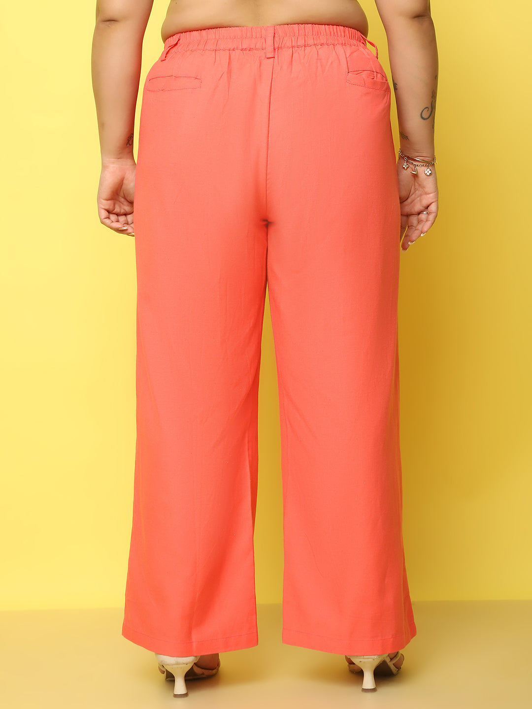 Women Plus Size High-Rise Linen Trousers