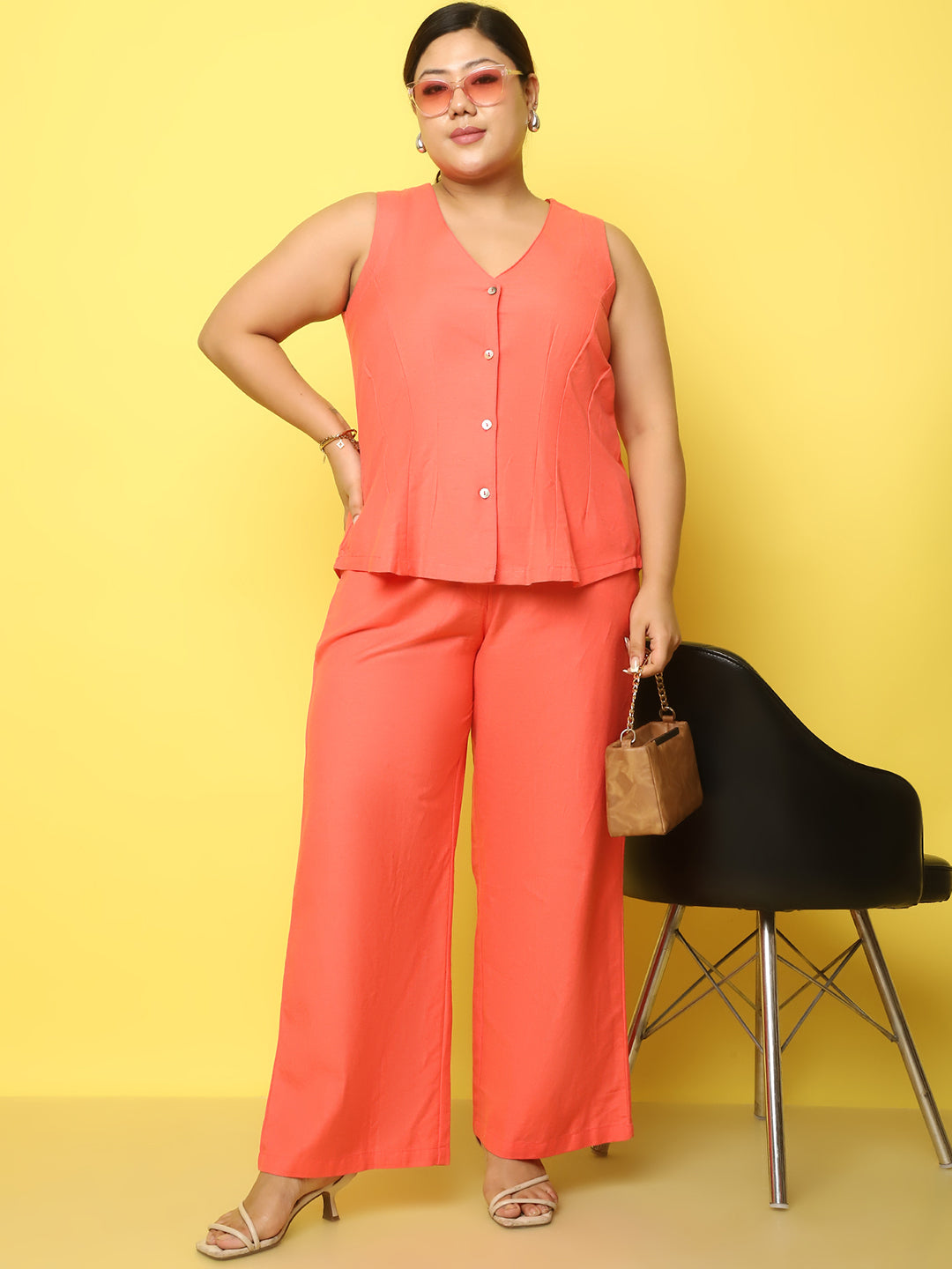 Women Plus Size High-Rise Linen Trousers