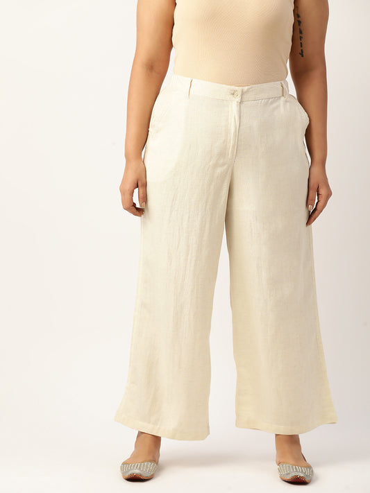 Women Plus Size High-Rise Linen Trousers