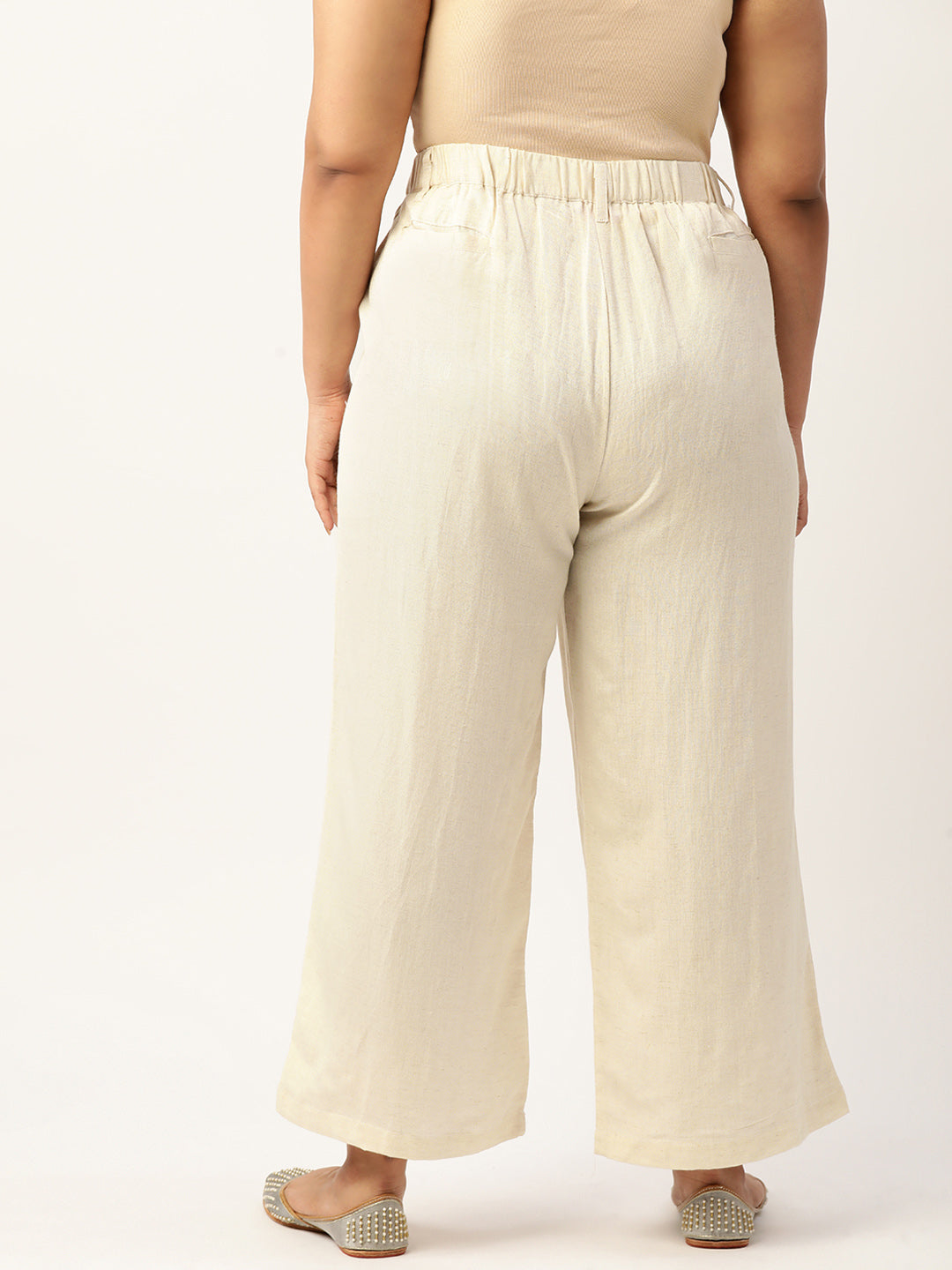Women Plus Size High-Rise Linen Trousers