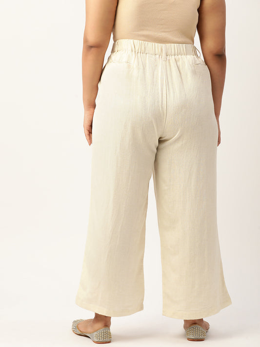 Women Plus Size High-Rise Linen Trousers