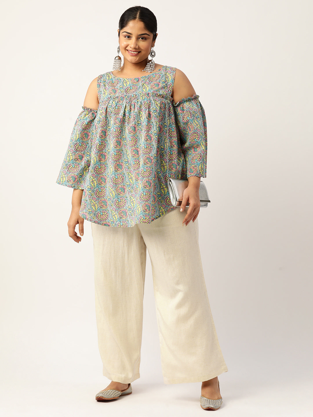 Women Plus Size High-Rise Linen Trousers