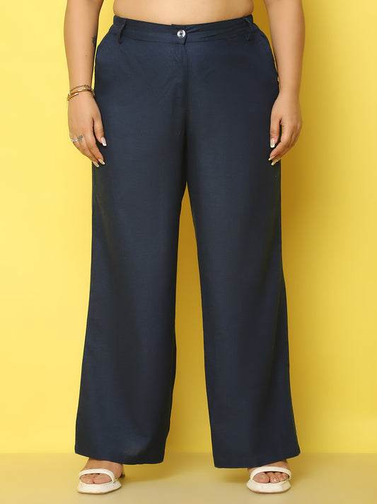 Women Plus Size High-Rise Linen Trousers