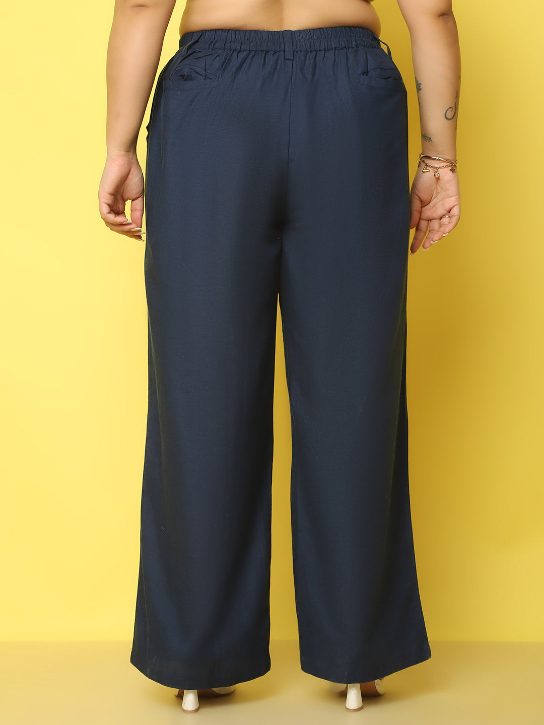 Women Plus Size High-Rise Linen Trousers