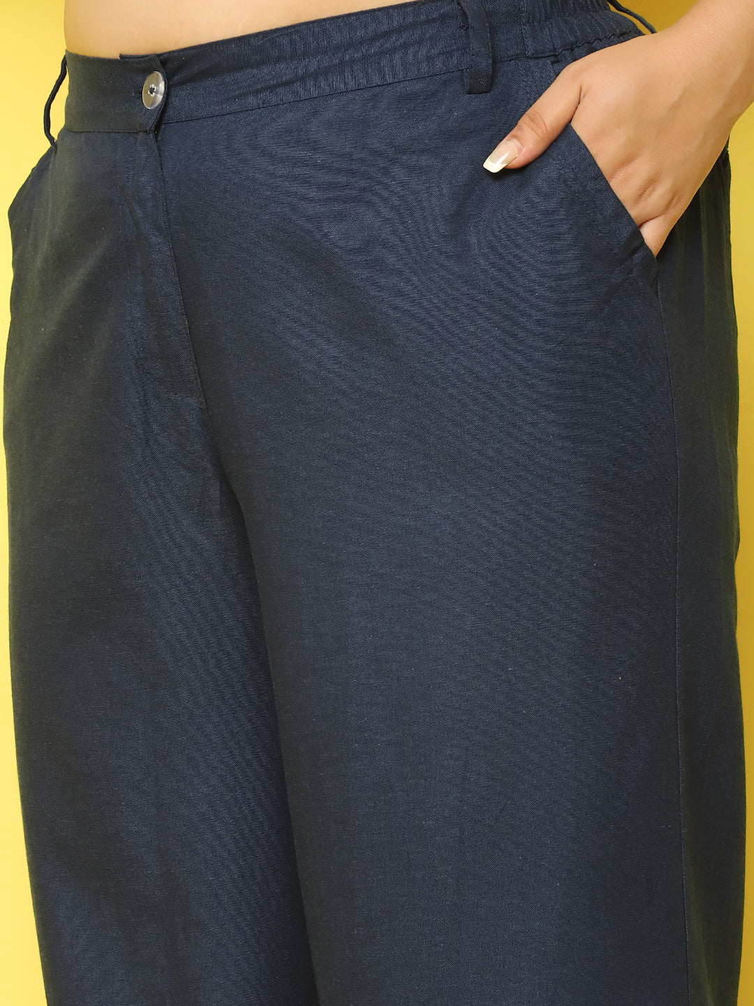 Women Plus Size High-Rise Linen Trousers