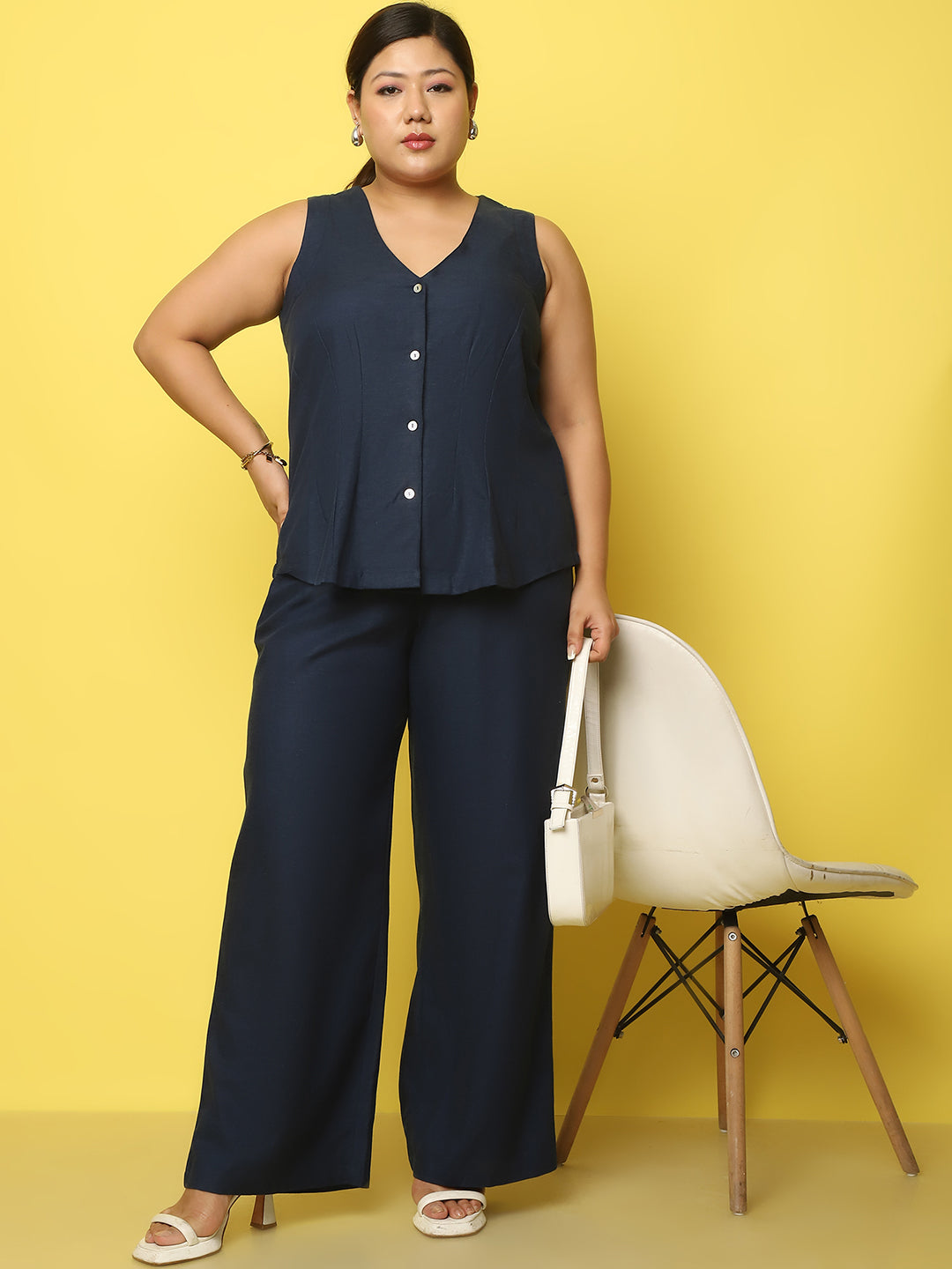 Women Plus Size High-Rise Linen Trousers