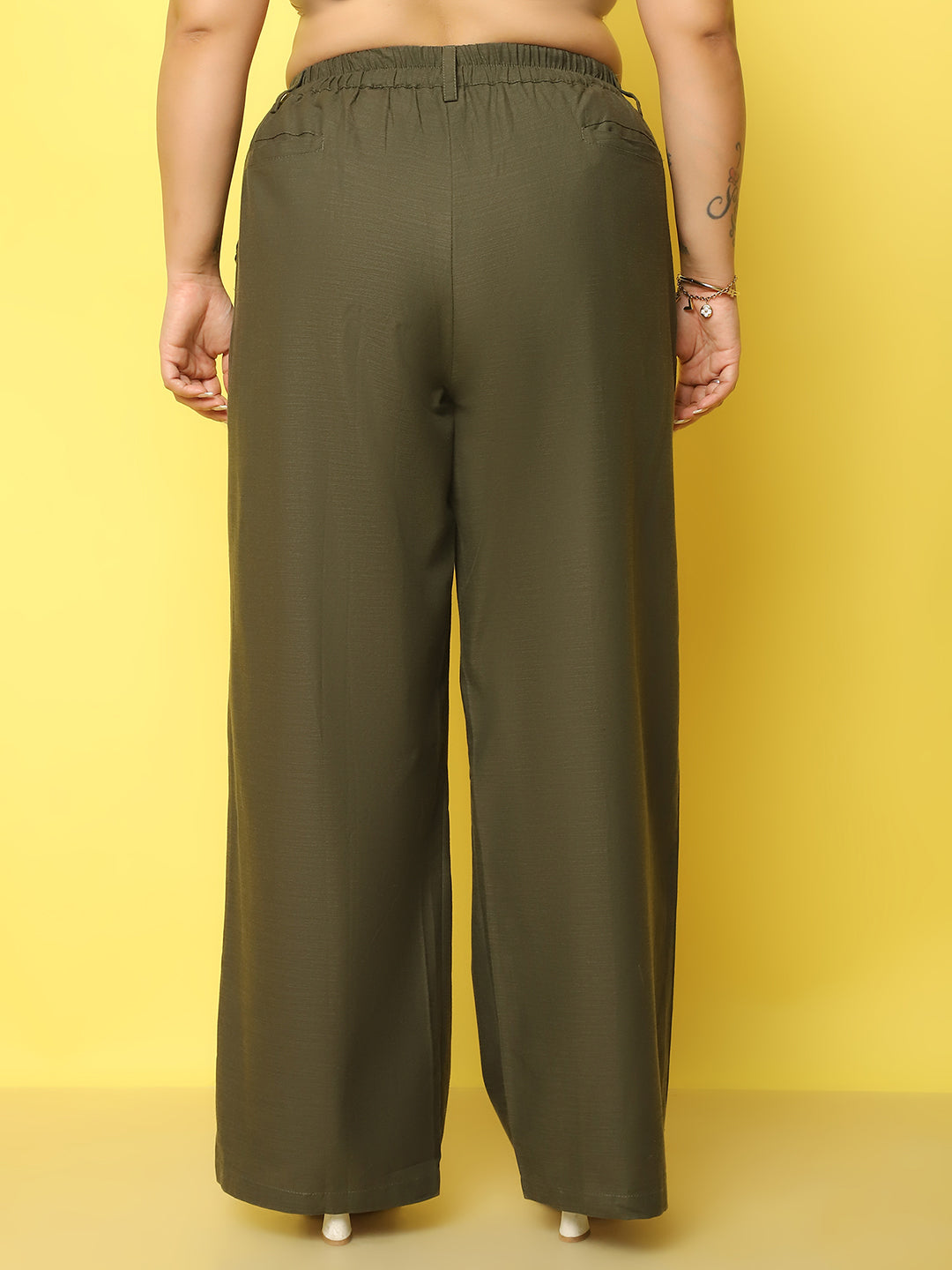 Women Plus Size High-Rise Linen Trousers