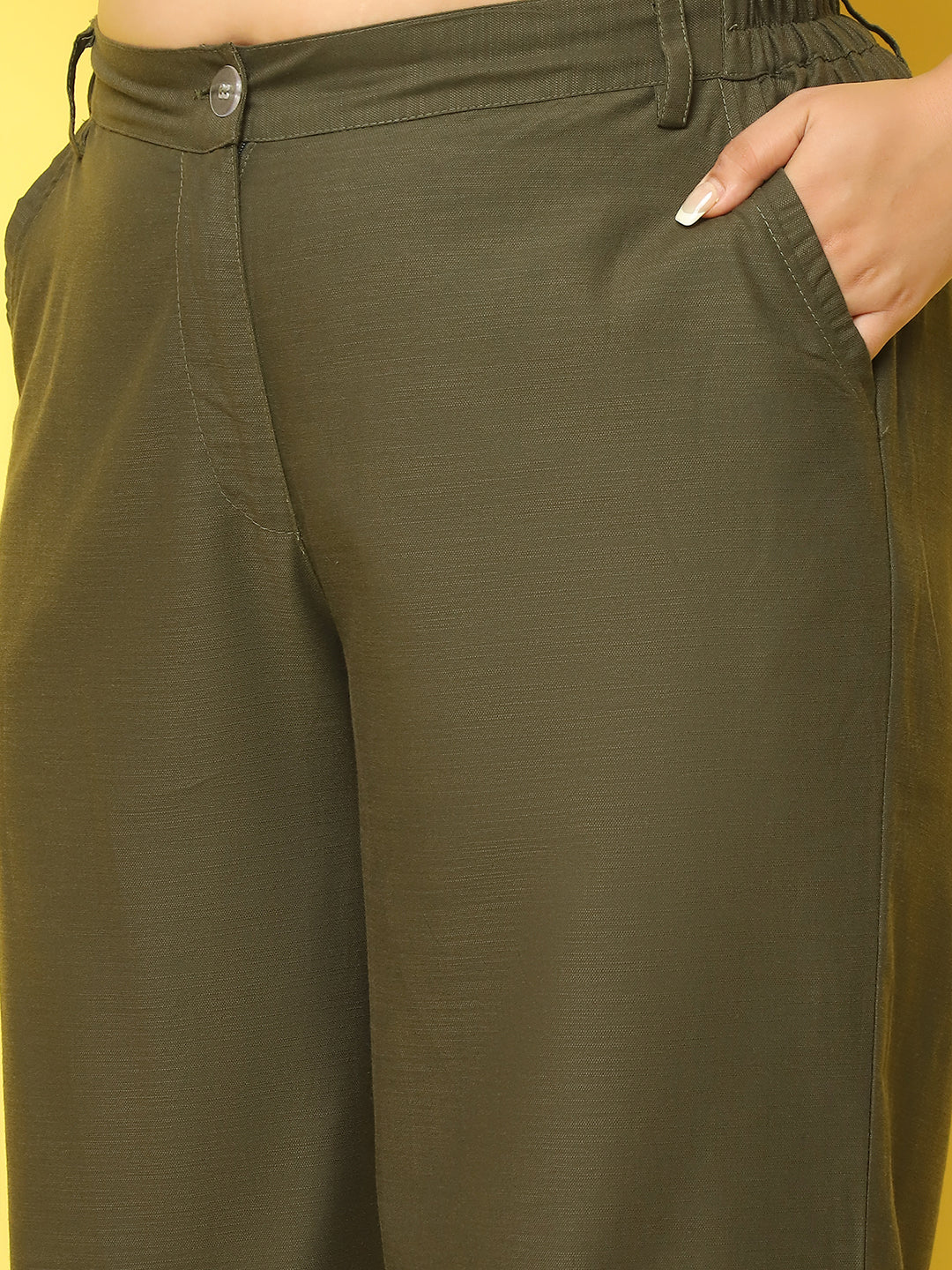 Women Plus Size High-Rise Linen Trousers