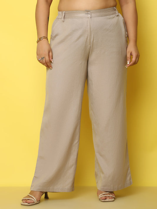 Women Plus Size High-Rise Linen Trousers