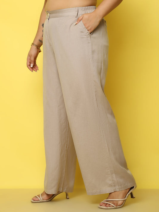 Women Plus Size High-Rise Linen Trousers