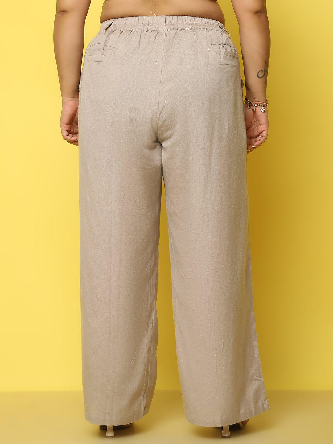 Women Plus Size High-Rise Linen Trousers