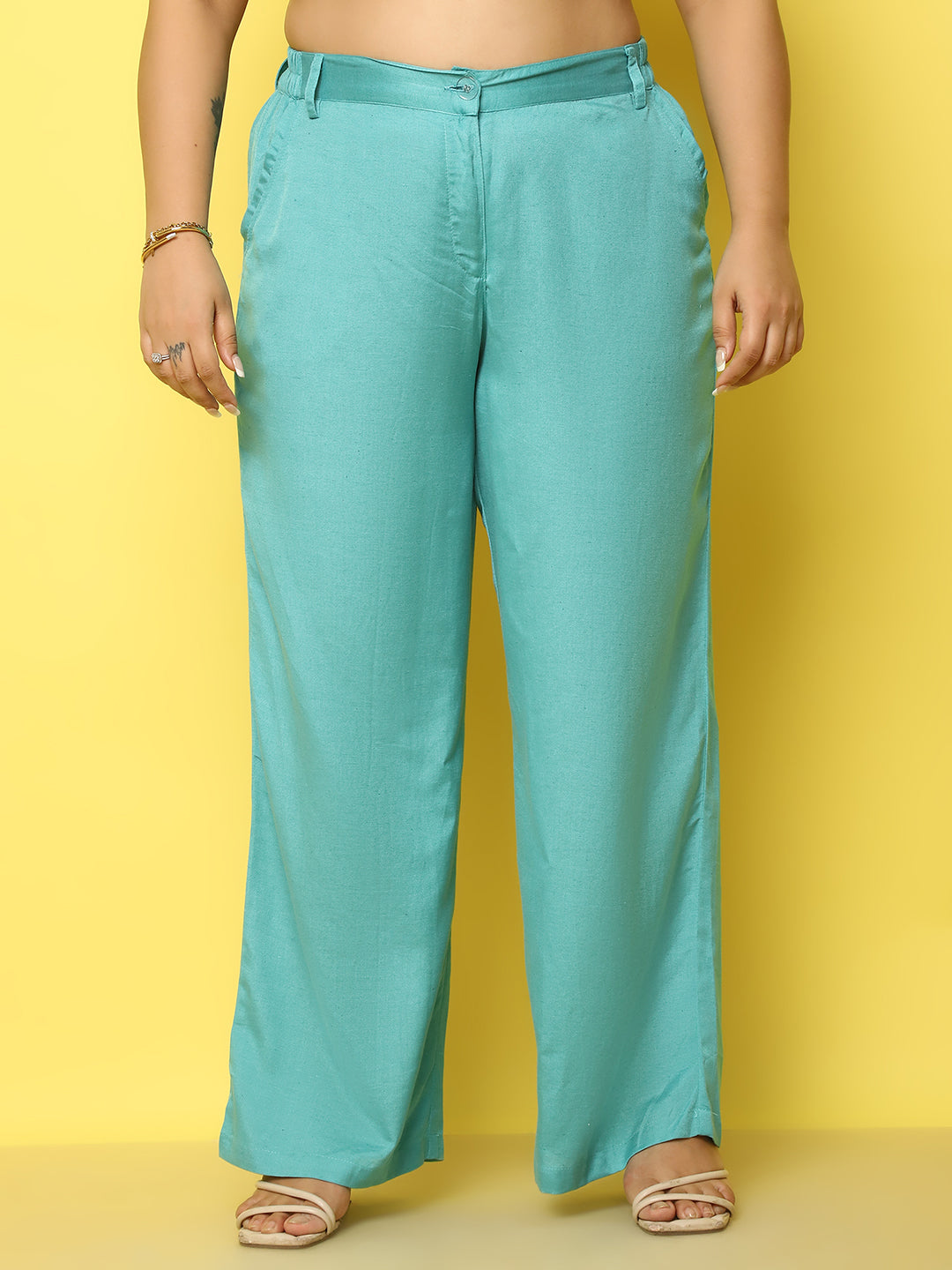 Women Plus Size High-Rise Linen Trousers
