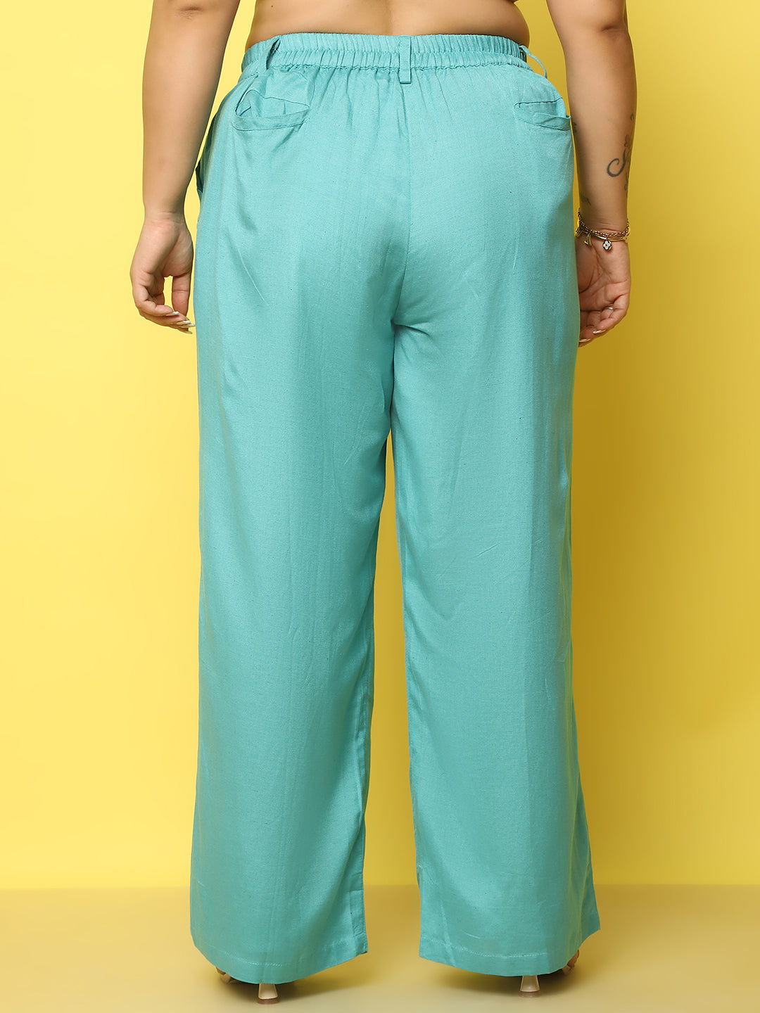 Women Plus Size High-Rise Linen Trousers
