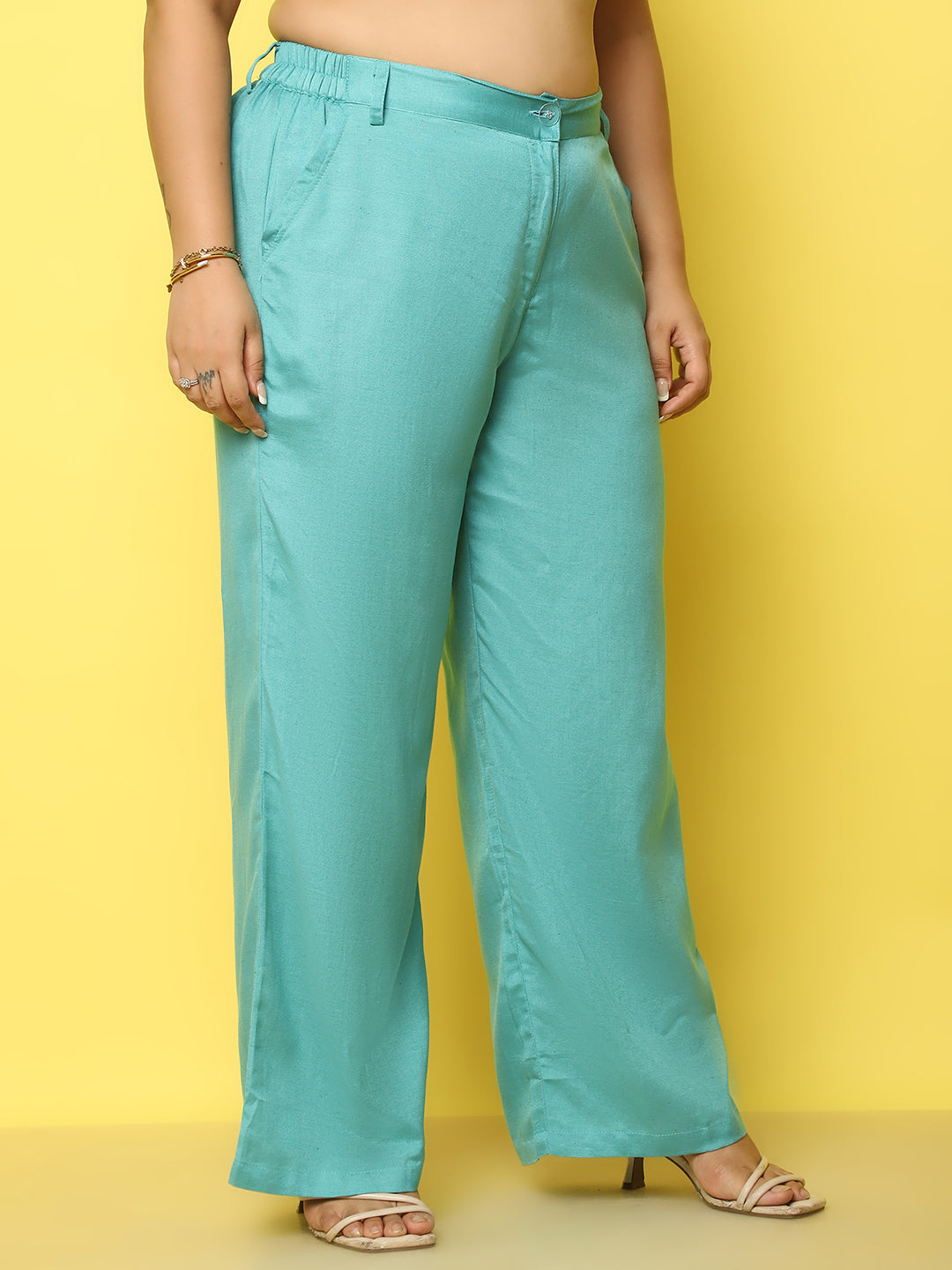 Women Plus Size High-Rise Linen Trousers