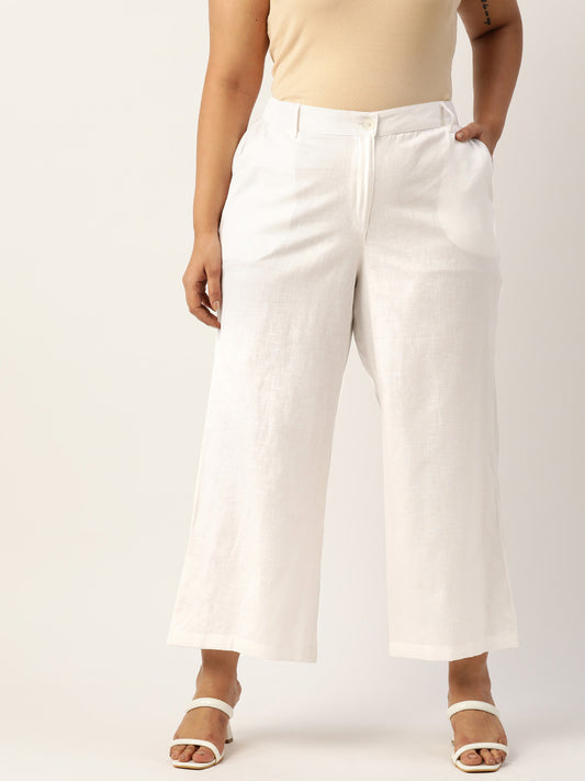 Women Plus Size High-Rise Linen Trousers
