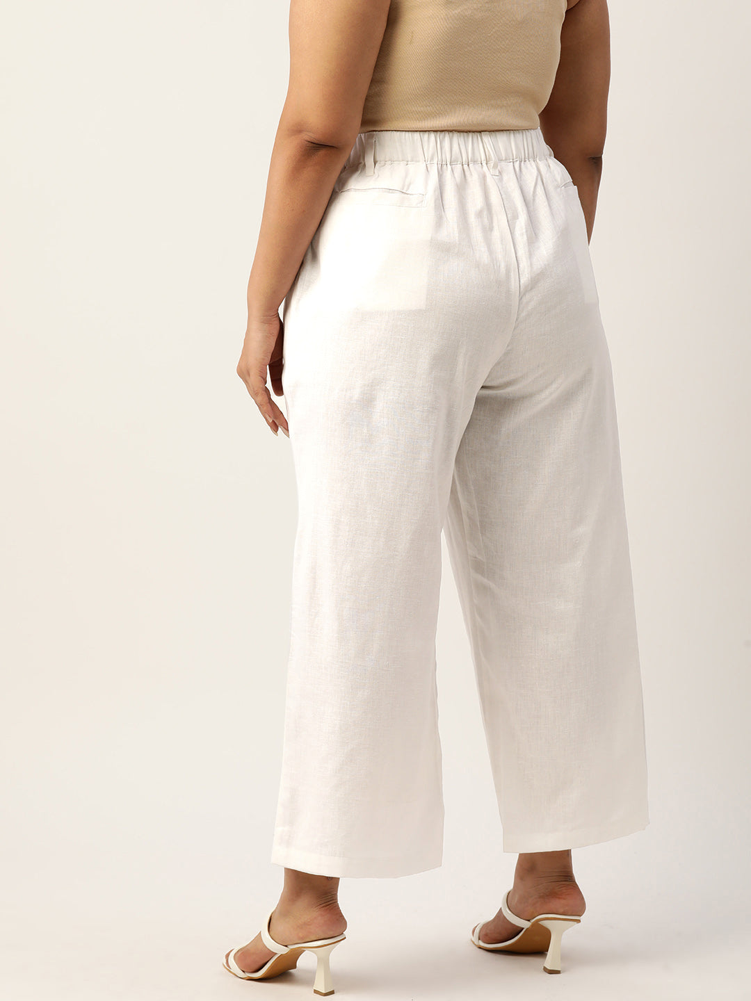 Women Plus Size High-Rise Linen Trousers