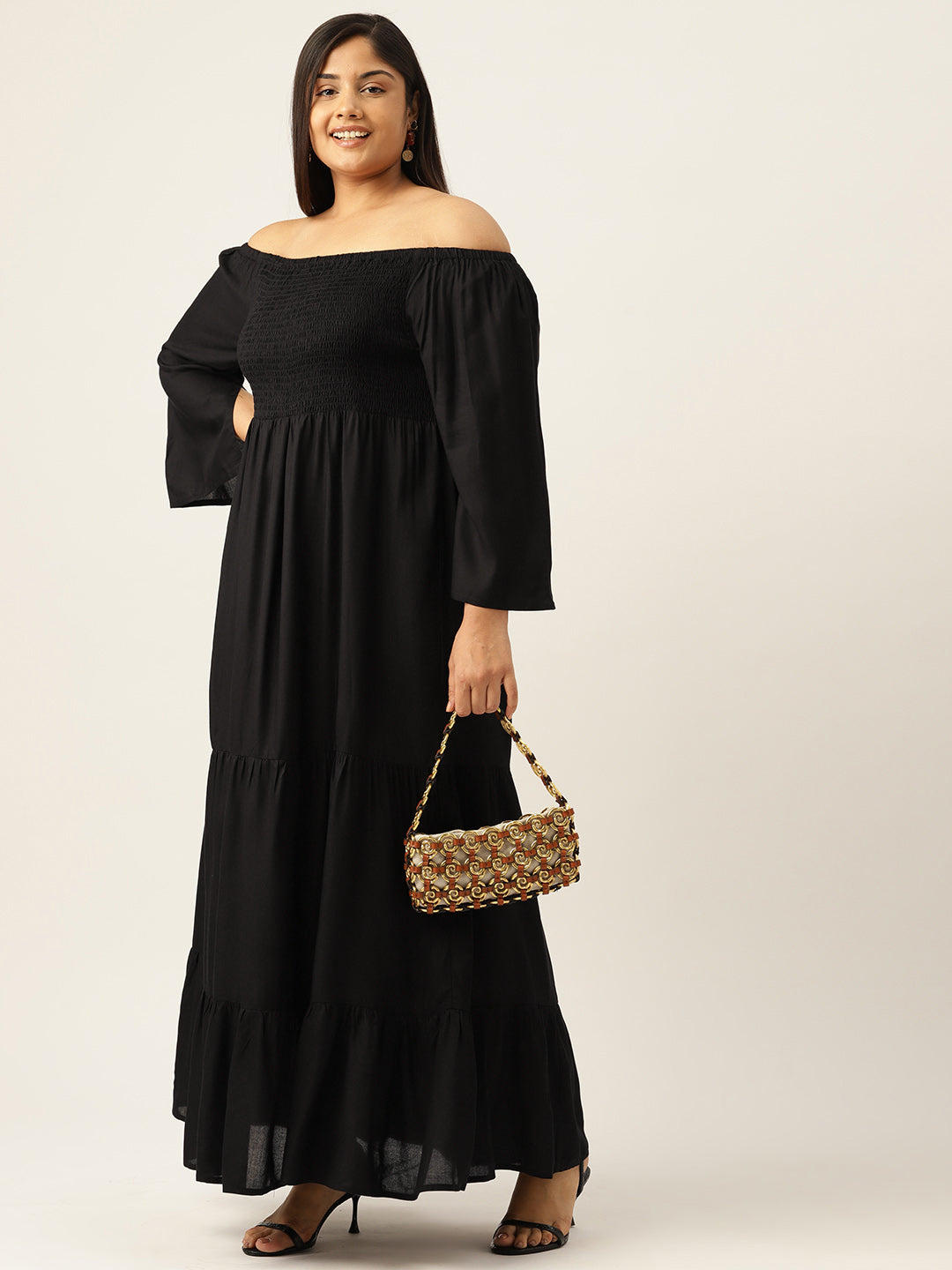 Plus Size Off-shoulder A-Line Maxi Dress