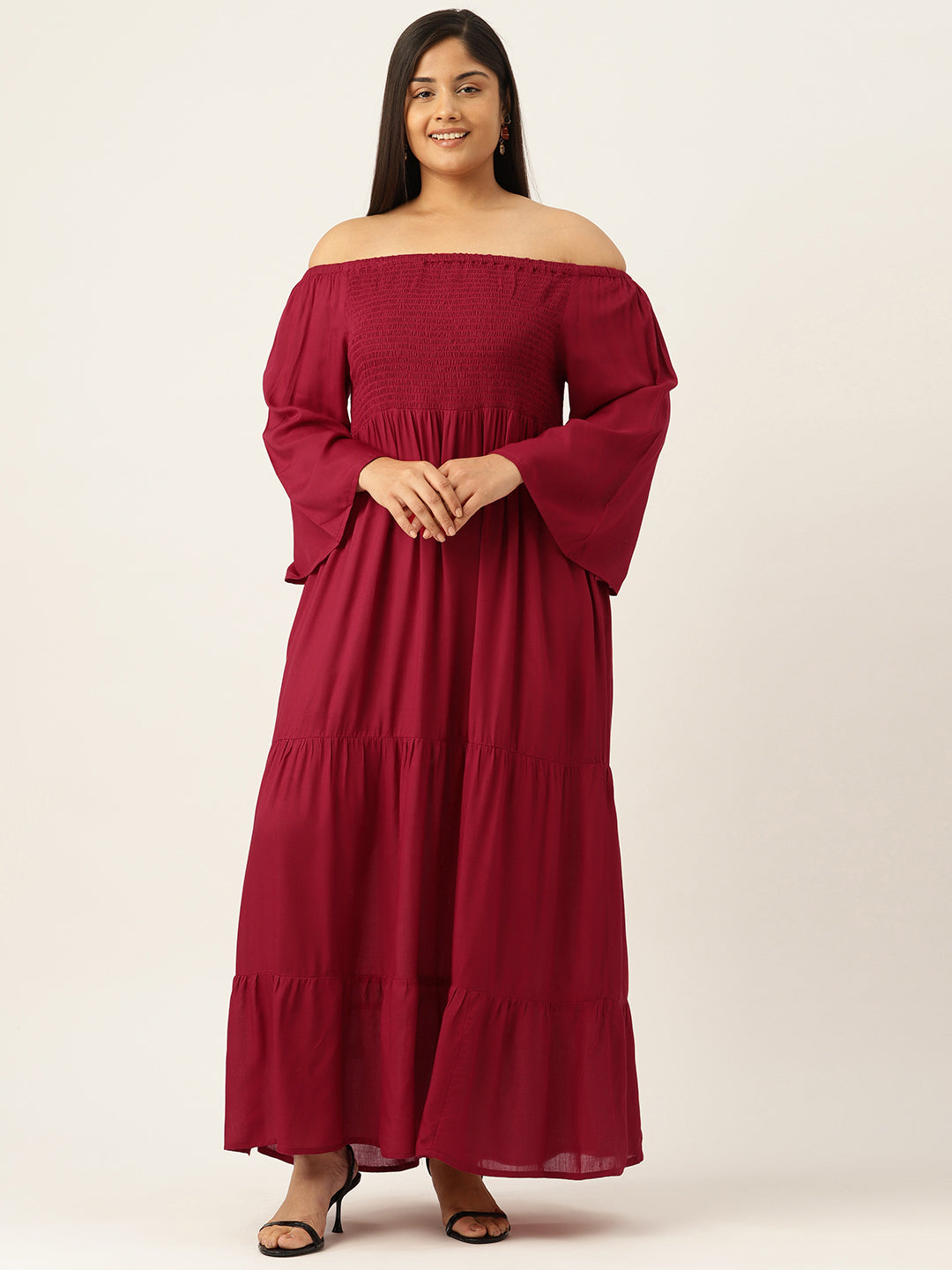 Plus Size Off-shoulder A-Line Maxi Dress