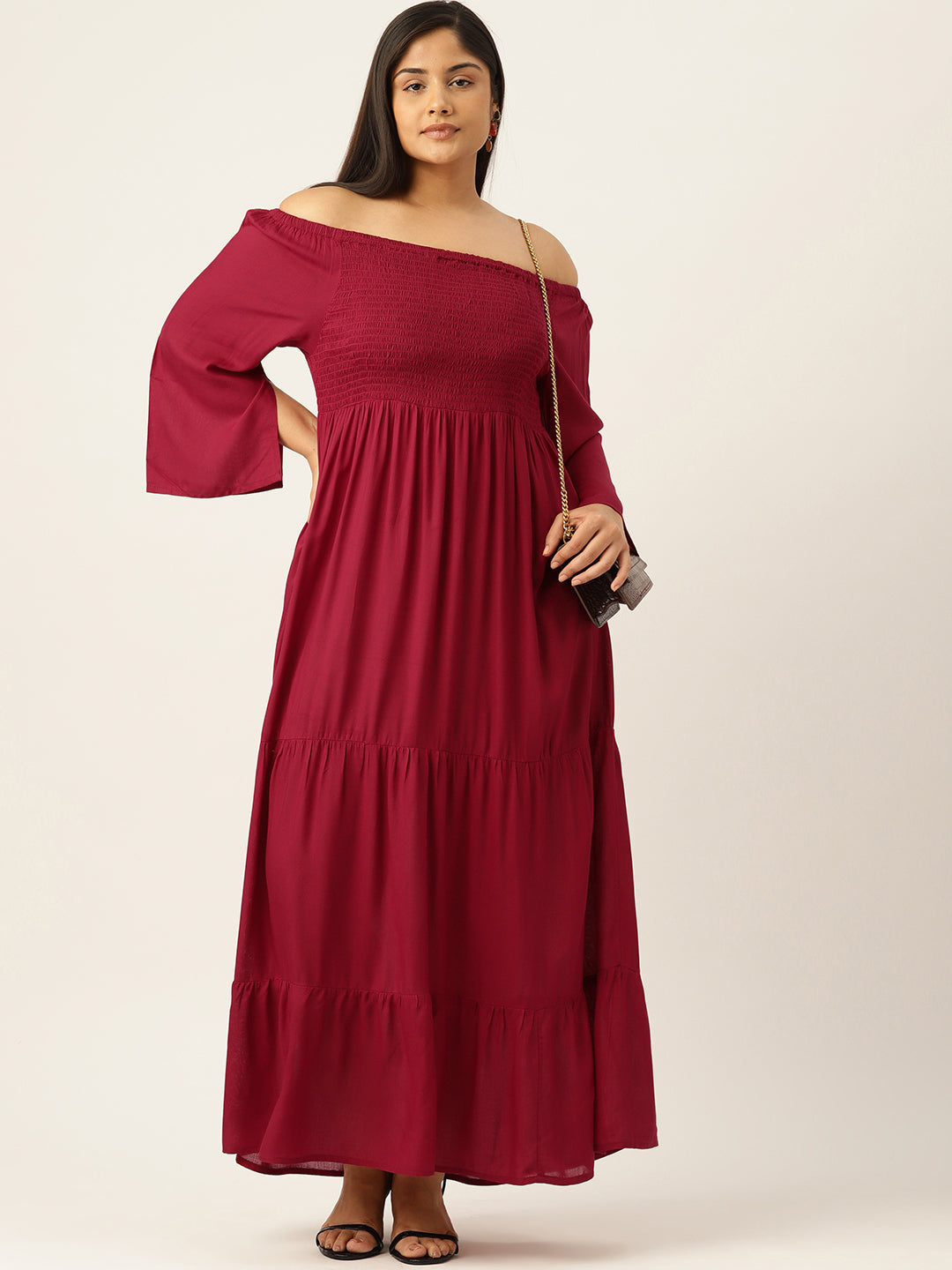 Plus Size Off-shoulder A-Line Maxi Dress