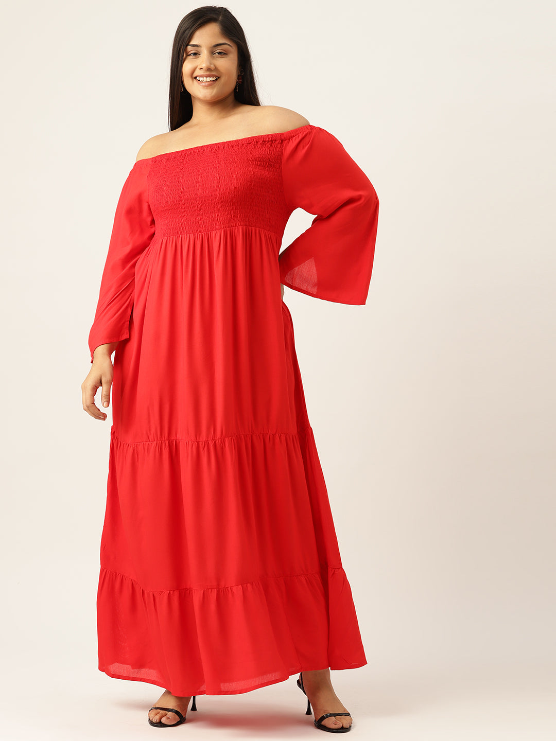 Plus Size Off-shoulder A-Line Maxi Dress