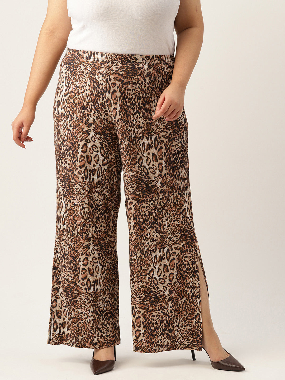 Women Plus Size Printed High-Rise Trousers
