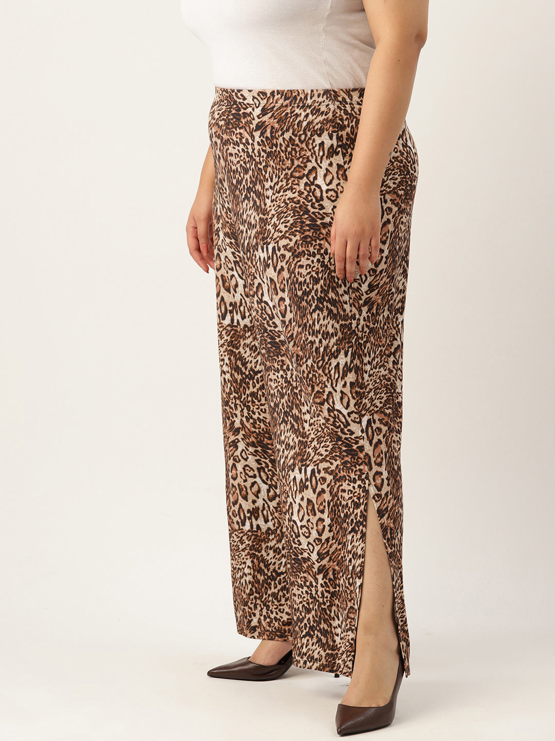 Women Plus Size Printed High-Rise Trousers