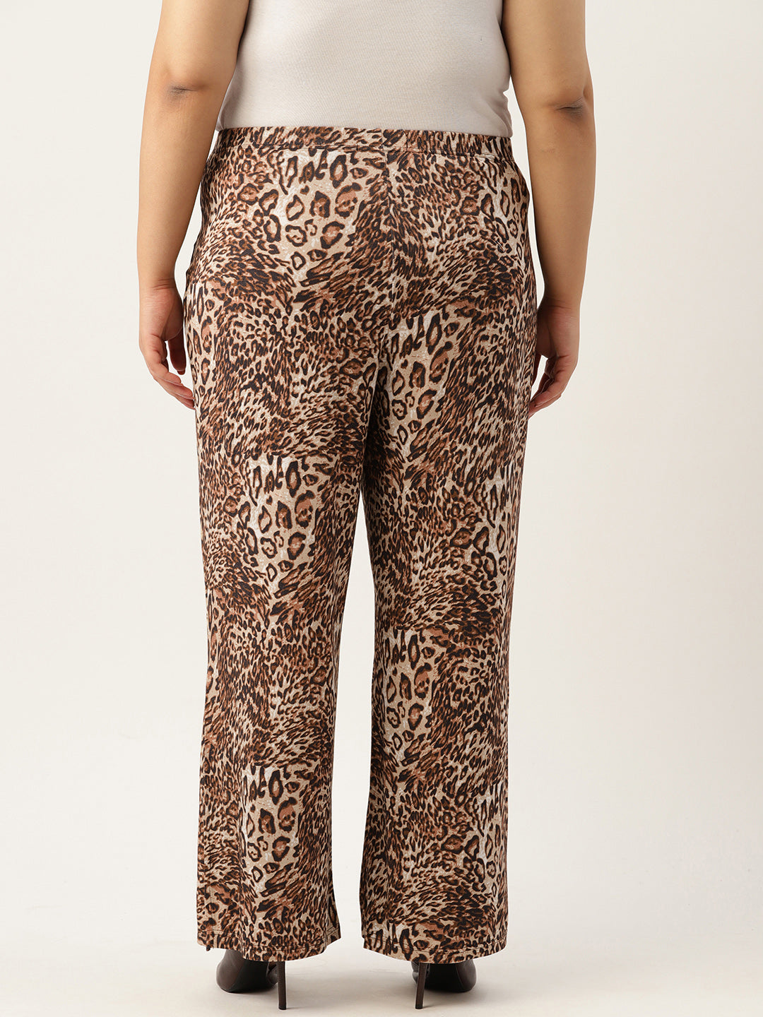 Women Plus Size Printed High-Rise Trousers