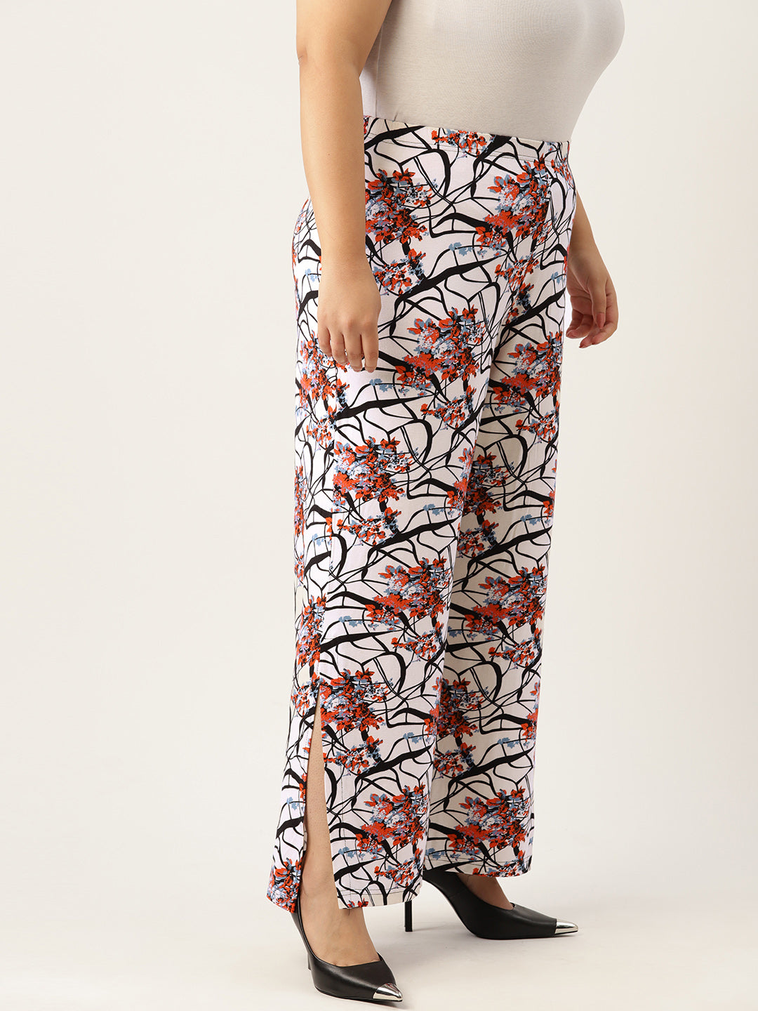 Women Plus Size Printed High-Rise Trousers