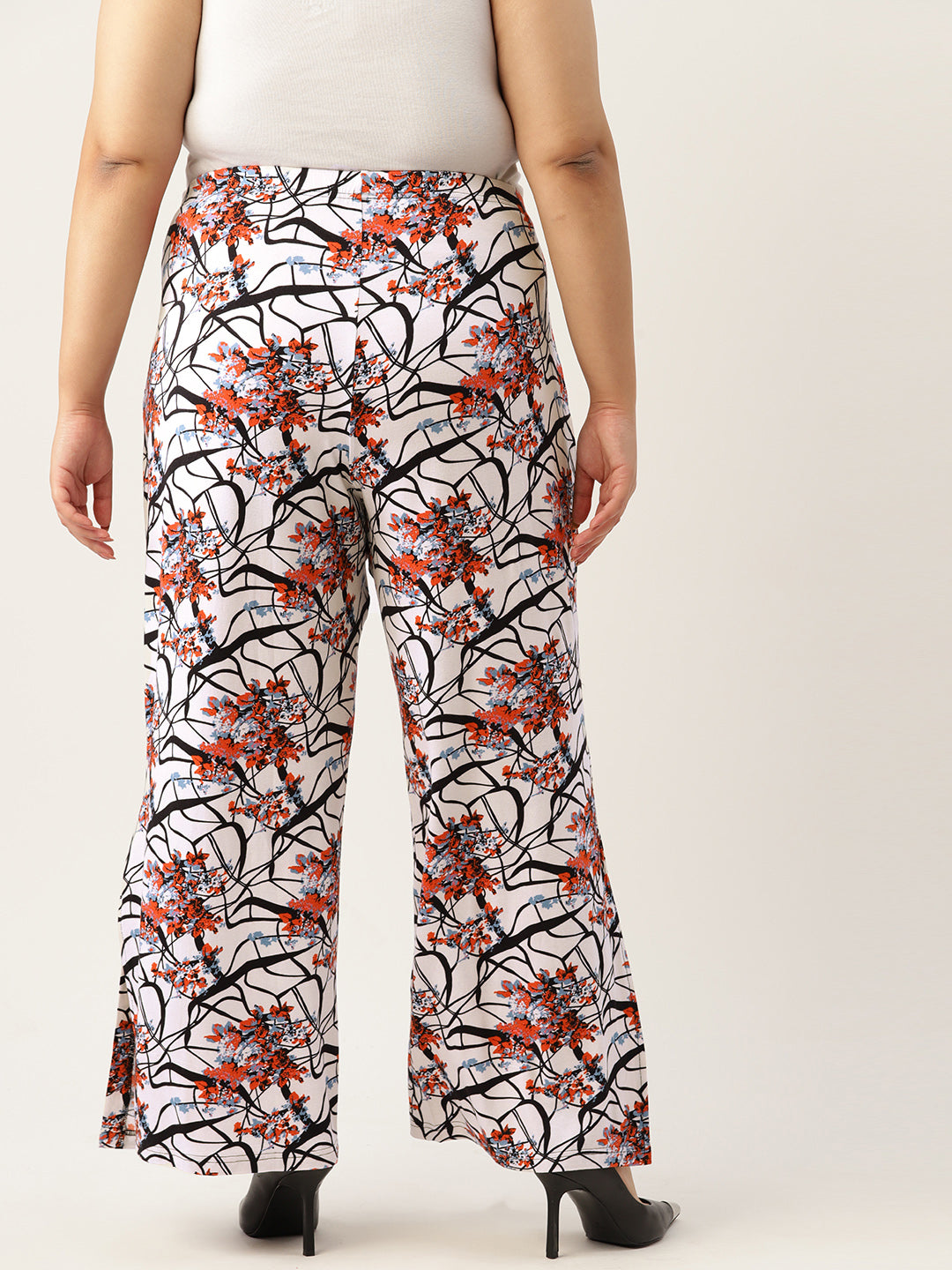 Women Plus Size Printed High-Rise Trousers
