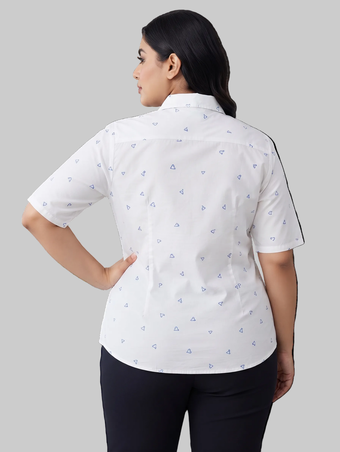 Classic white with delicate blue heart embroidered