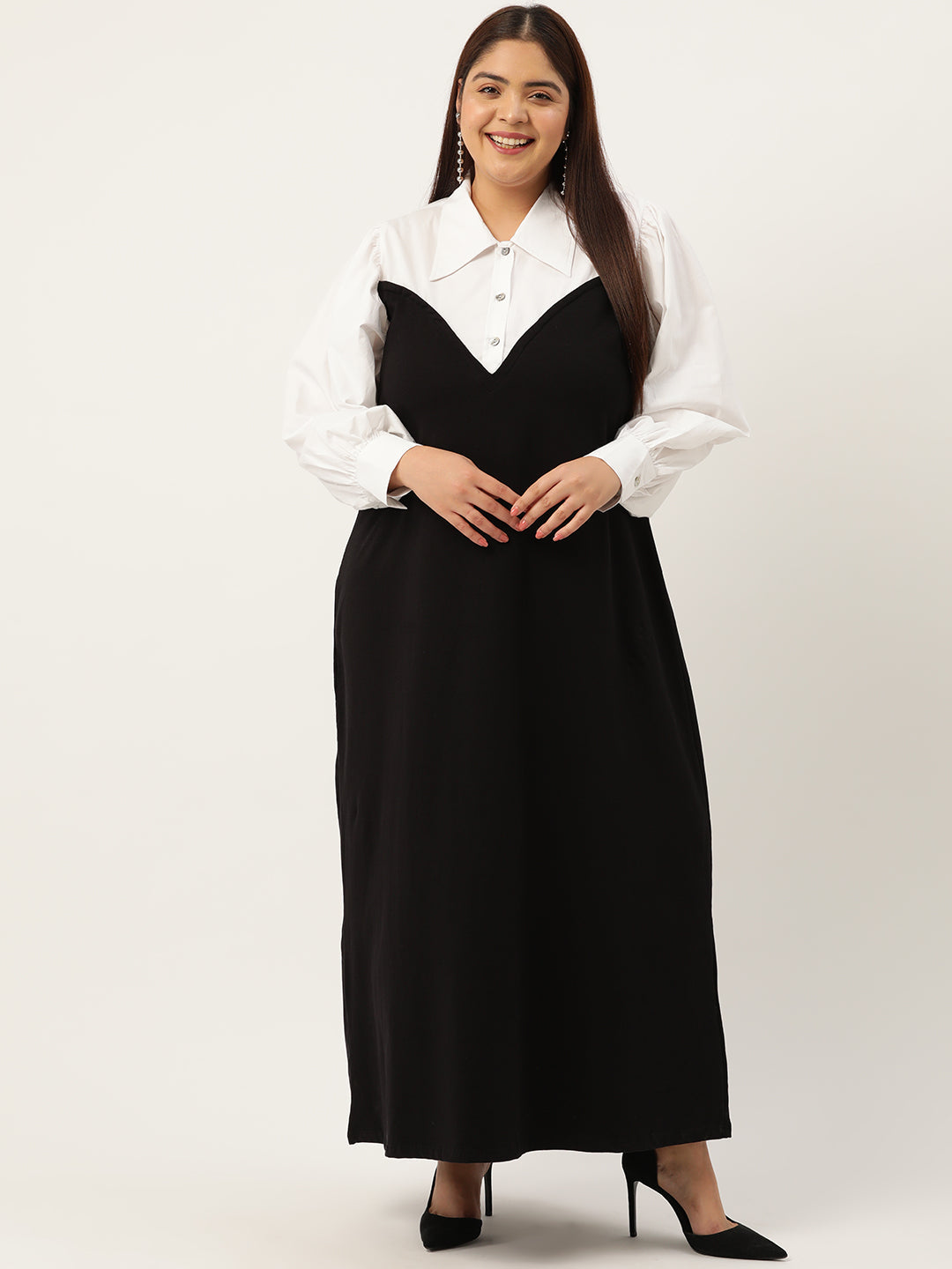 Plus Size Color Block A-Line Dress