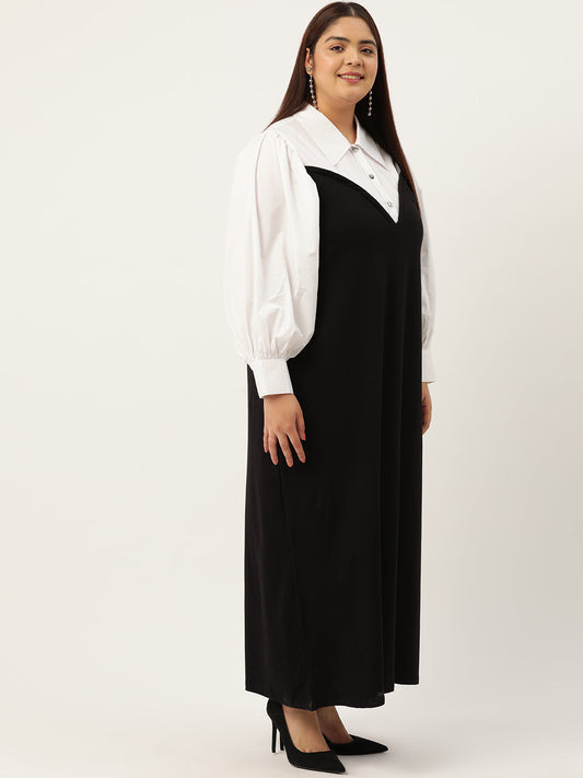 Plus Size Color Block A-Line Dress