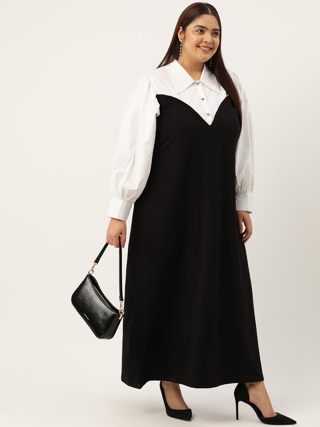 Plus Size Color Block A-Line Dress