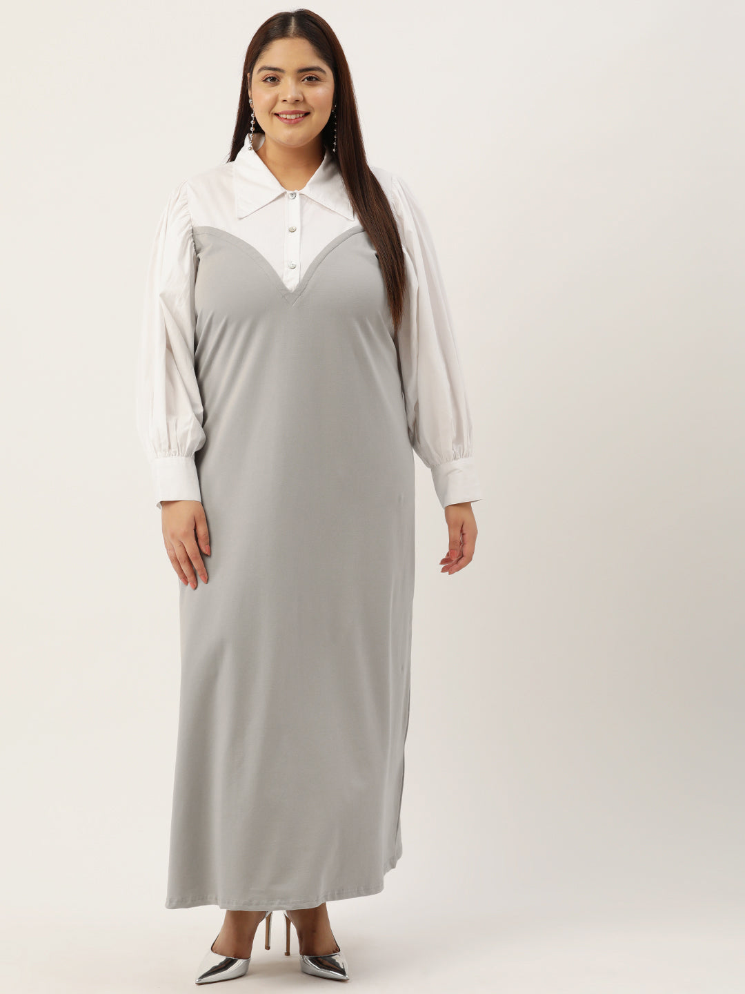 Plus Size Color Block A-Line Dress