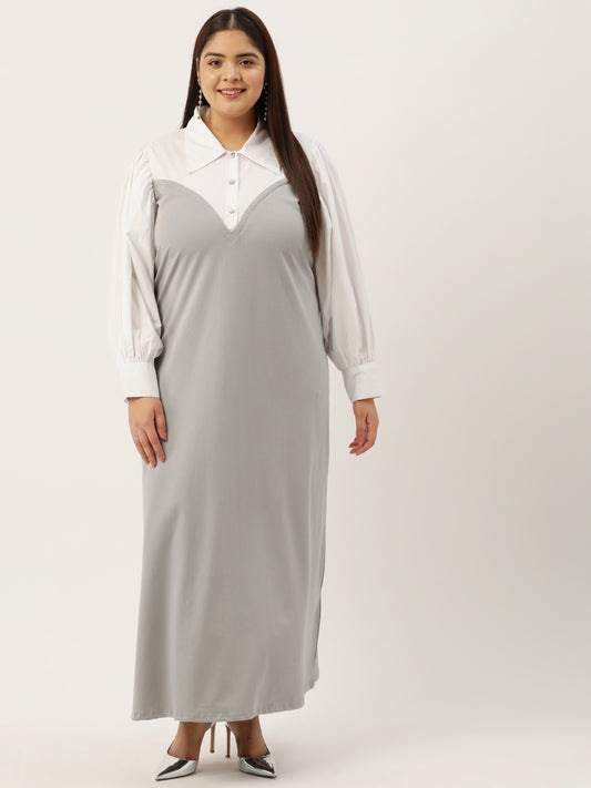 Plus Size Color Block A-Line Dress