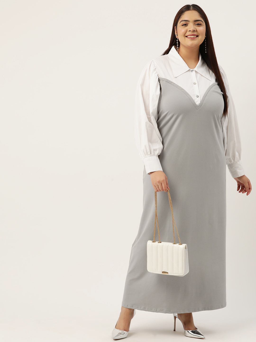 Plus Size Color Block A-Line Dress