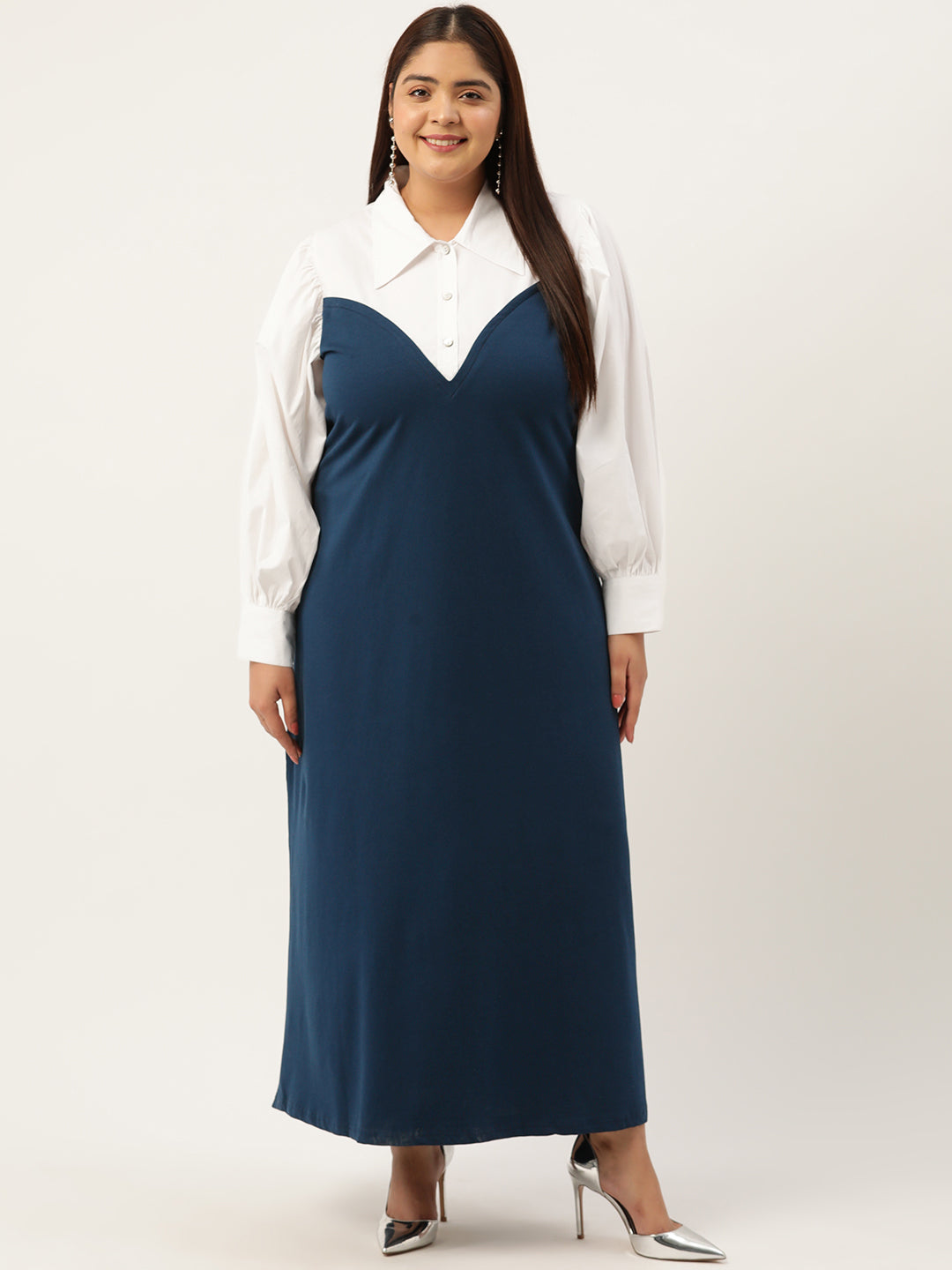 Plus Size Color Block A-Line Dress