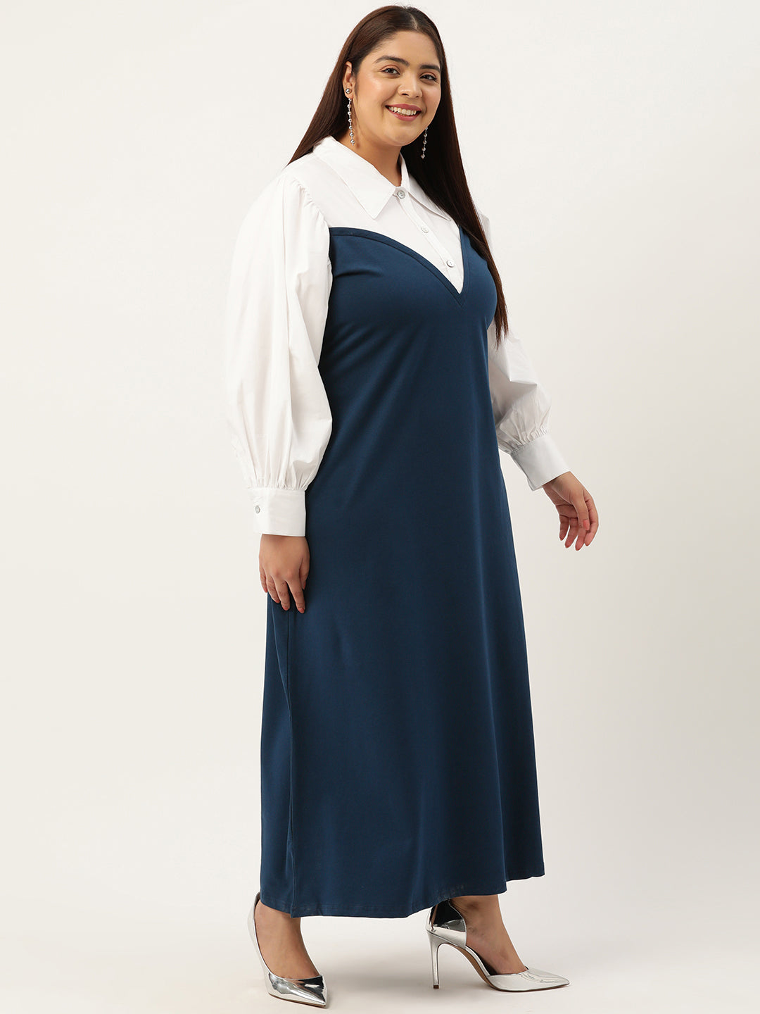 Plus Size Color Block A-Line Dress