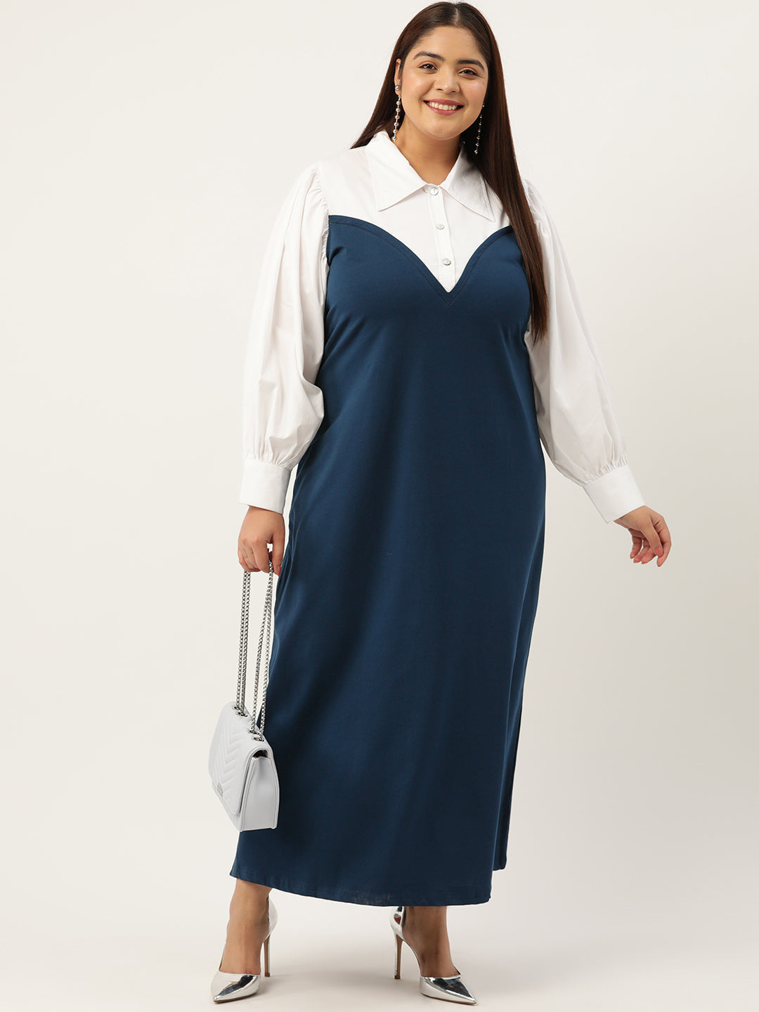 Plus Size Color Block A-Line Dress