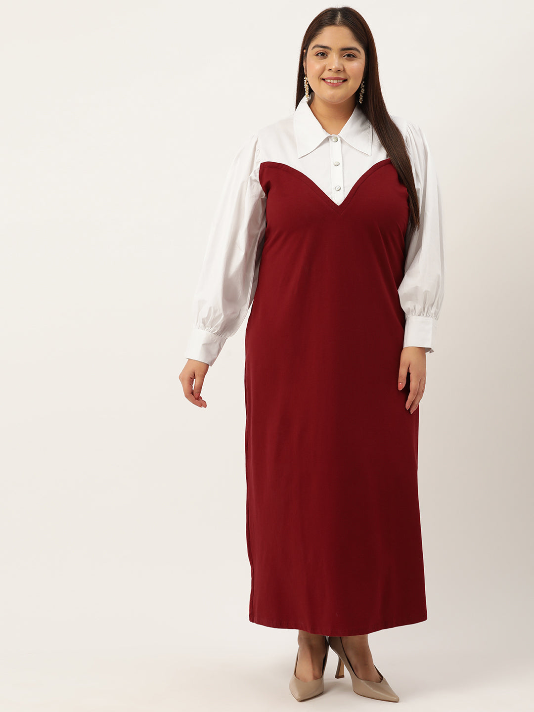 Plus Size Color Block A-Line Dress