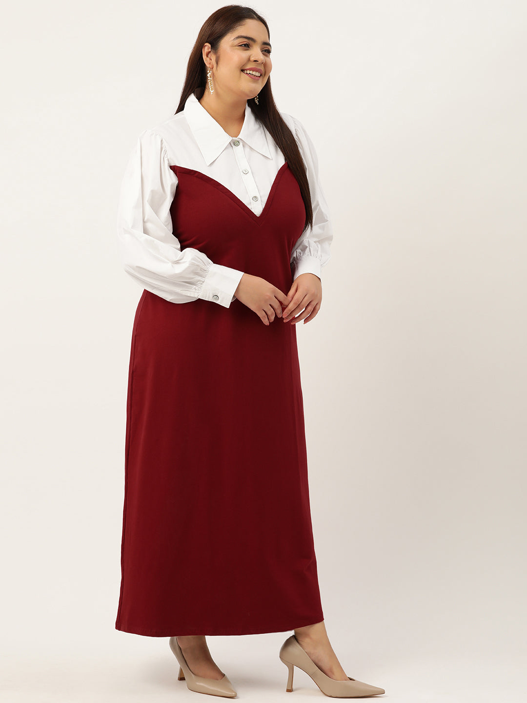 Plus Size Color Block A-Line Dress