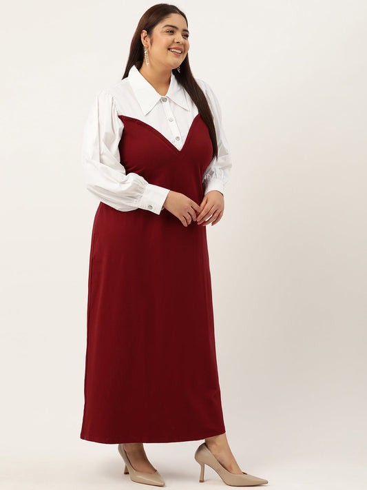 Plus Size Color Block A-Line Dress