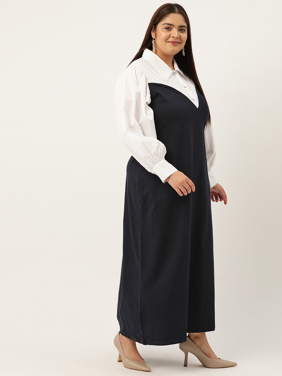 Plus Size Color Block A-Line Dress