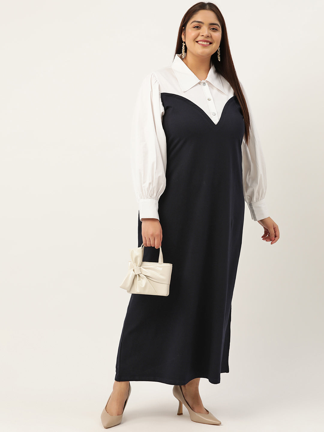 Plus Size Color Block A-Line Dress