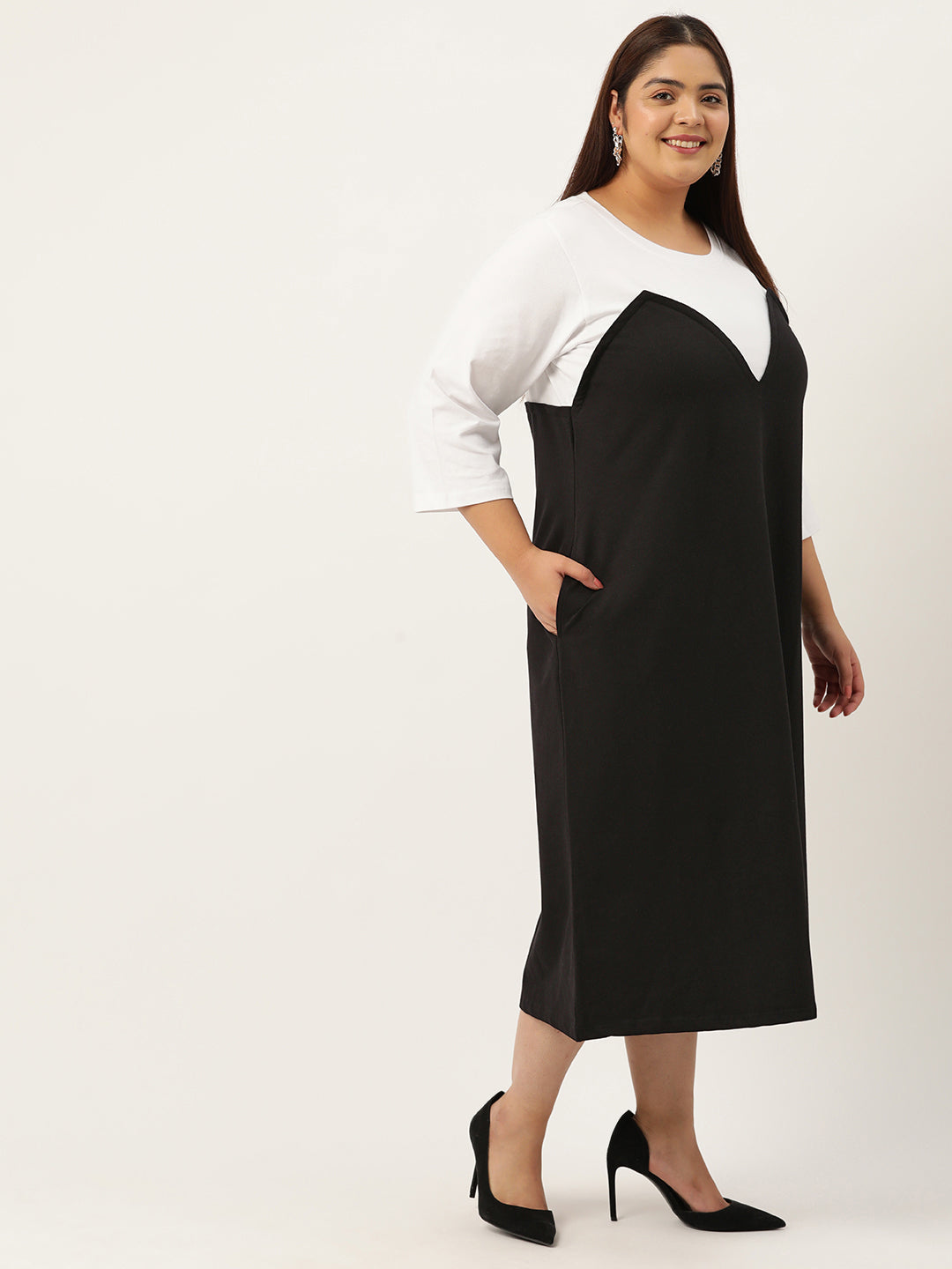 Plus Size Color Block A-Line Dress