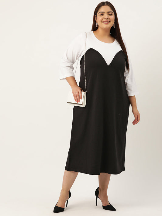 Plus Size Color Block A-Line Dress