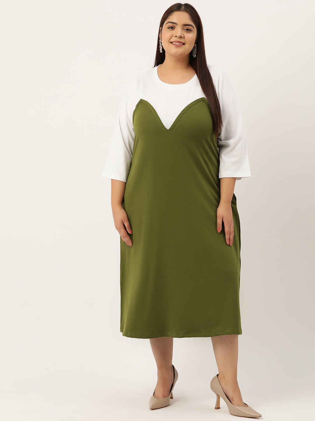 Plus Size Color Block A-Line Dress