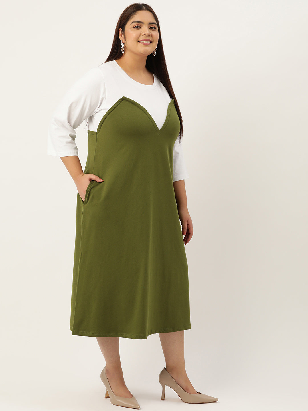 Plus Size Color Block A-Line Dress