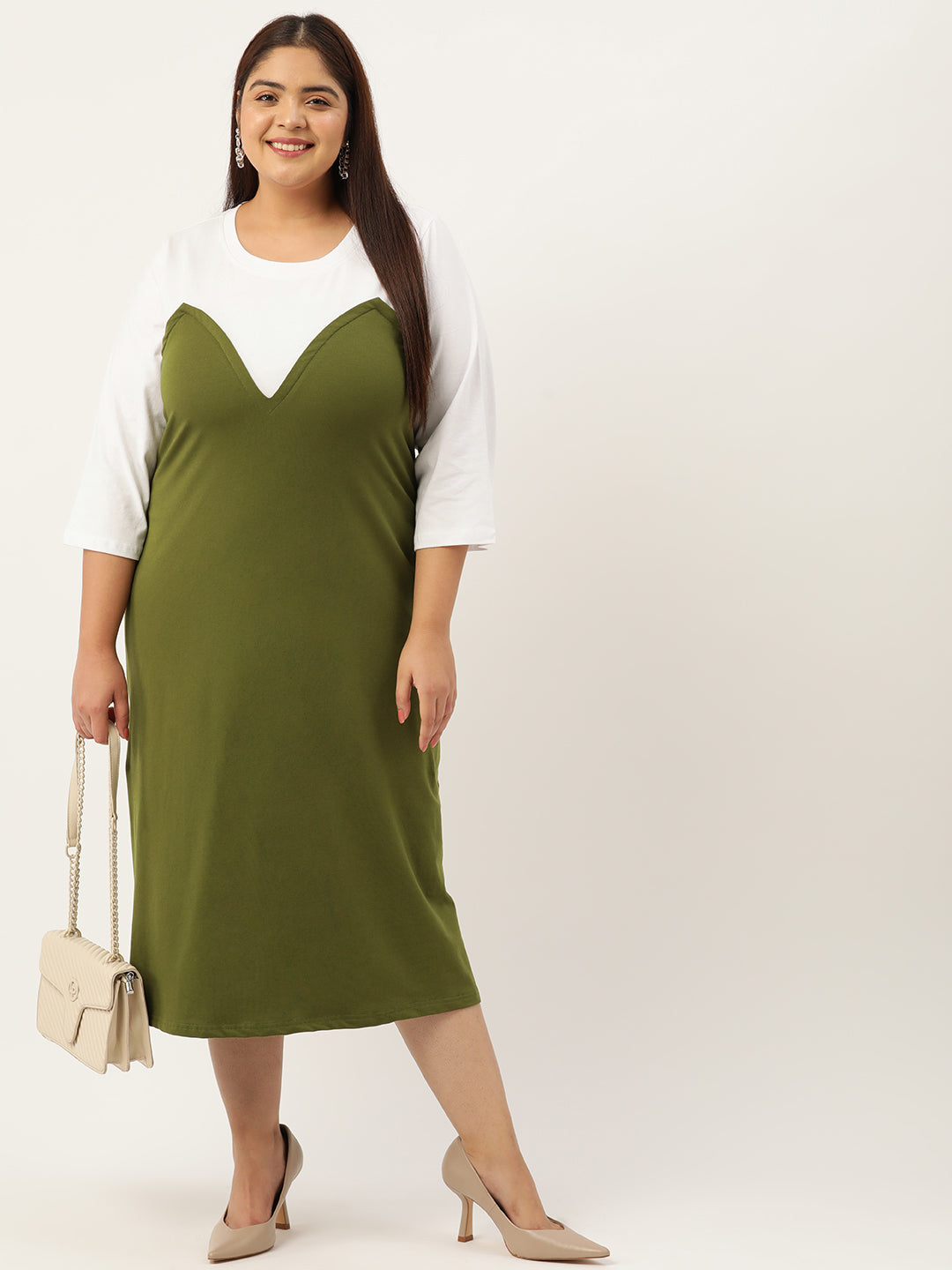 Plus Size Color Block A-Line Dress
