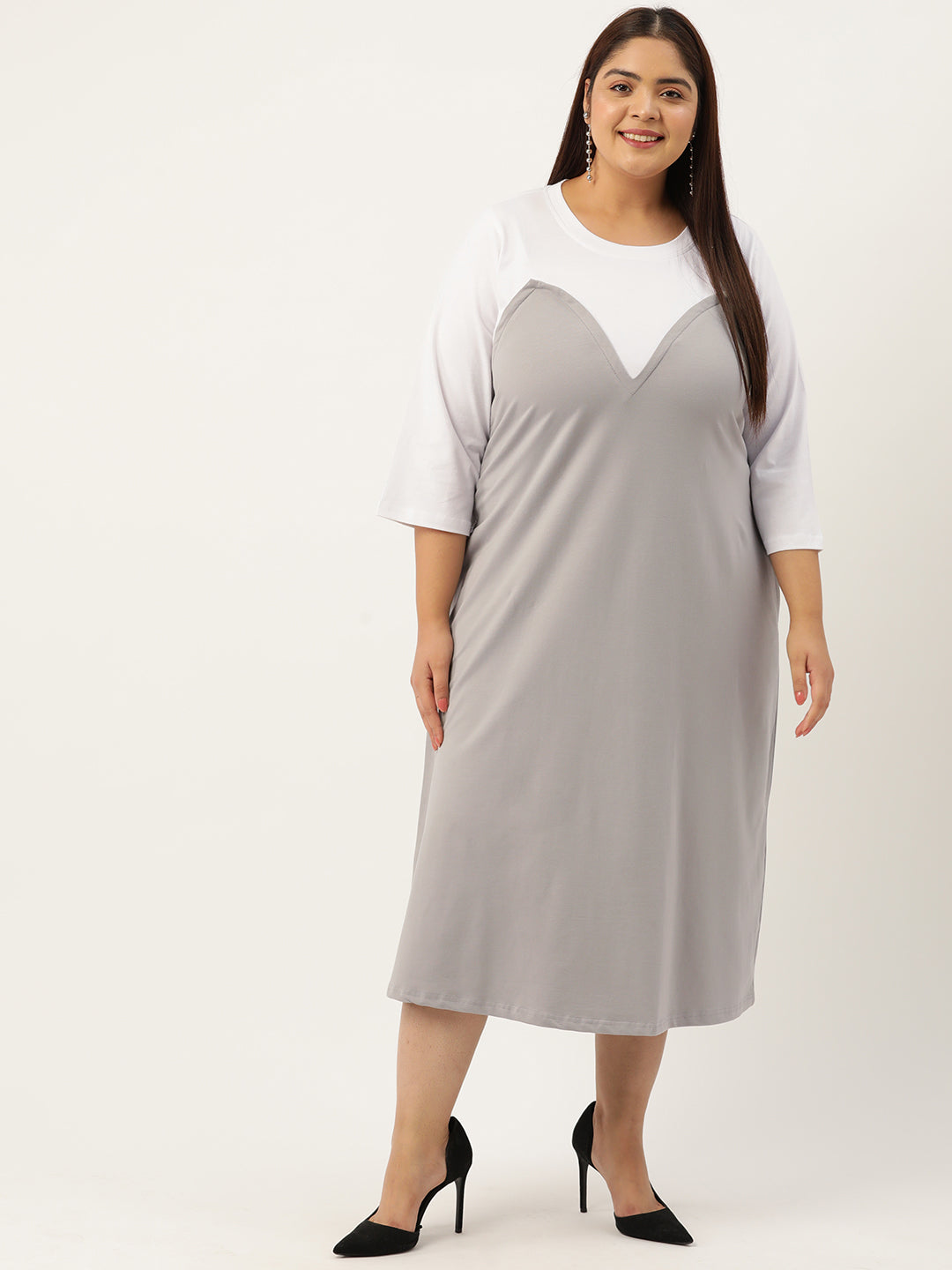 Plus Size Color Block A-Line Dress